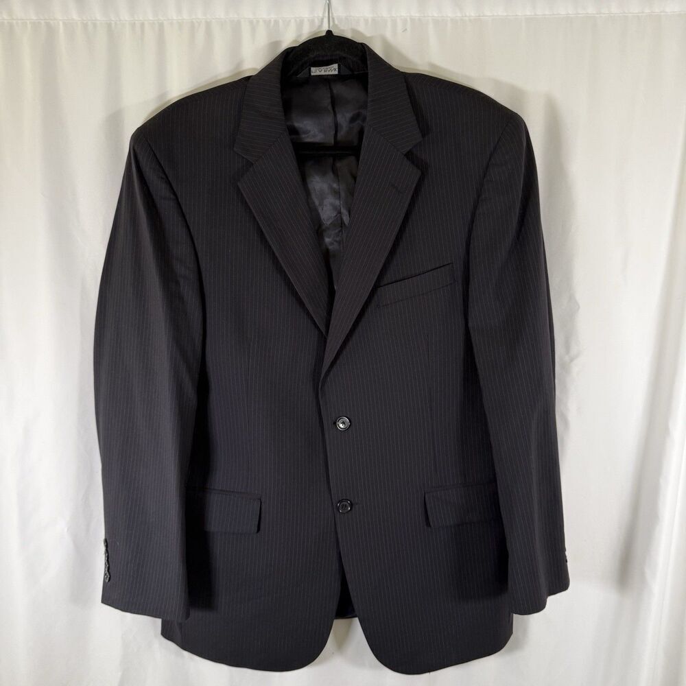 Jos A Bank 100% Wool Blend Men's 40R Black Striped 2 Button Front Dry Clean